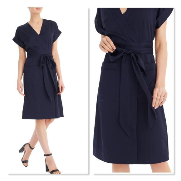 J. Crew Pocket Front Wrap Dress - size Small in Navy Blue - Picture 1 of 14